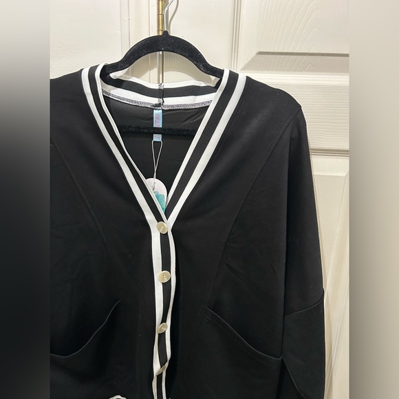 NWT Varsity Black Cardigan with White Trim - Picture 2 of 5